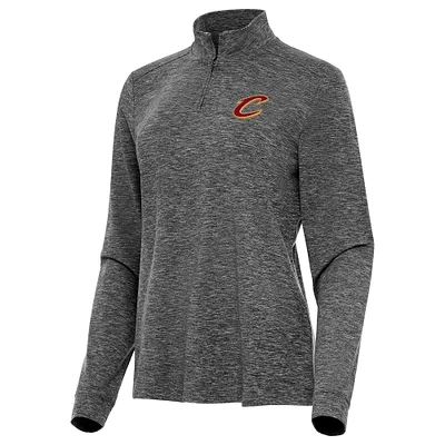 Women's Antigua Heather Black Cleveland Cavaliers Mentor Quarter-Zip Mock Long Sleeve Top