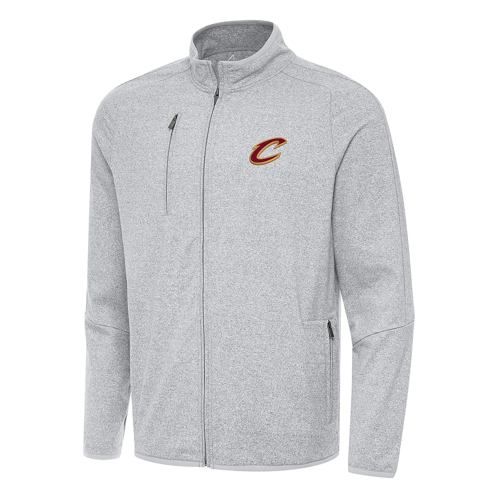 Men's Antigua Heather Gray Cleveland Cavaliers Hold-Up Full-Zip Tri-Blend Jacket