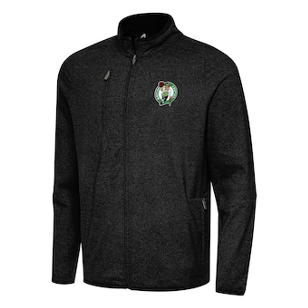 Men's Antigua Heather Black Boston Celtics Hold-Up Full-Zip Tri-Blend Jacket