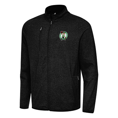 Men's Antigua Heather Black Boston Celtics Hold-Up Full-Zip Tri-Blend Jacket
