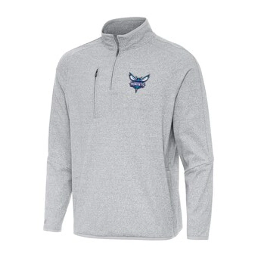 Men's Antigua Heather Gray Charlotte Hornets Certain Quarter-Zip Tri-Blend Sweatshirt
