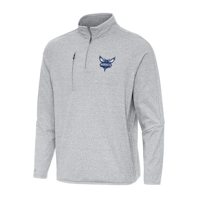 Men's Antigua Heather Gray Charlotte Hornets Certain Quarter-Zip Tri-Blend Sweatshirt