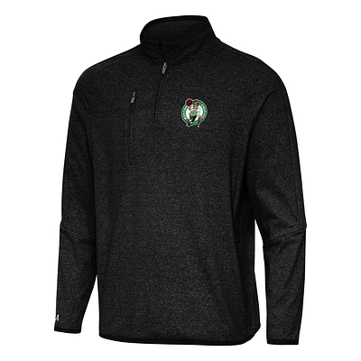 Men's Antigua Heather Black Boston Celtics Certain Quarter-Zip Tri-Blend Sweatshirt