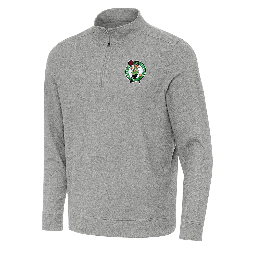 Men's Antigua Heather Boston Celtics Subtle Quarter-Zip Sweatshirt