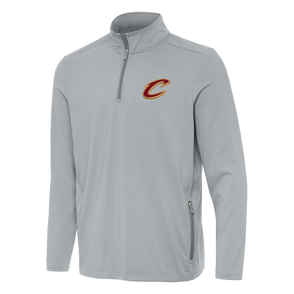 Men's Antigua Gray Cleveland Cavaliers Perilous Quarter-Zip Sweatshirt