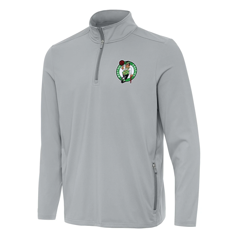 Men's Antigua Gray Boston Celtics Perilous Quarter-Zip Sweatshirt