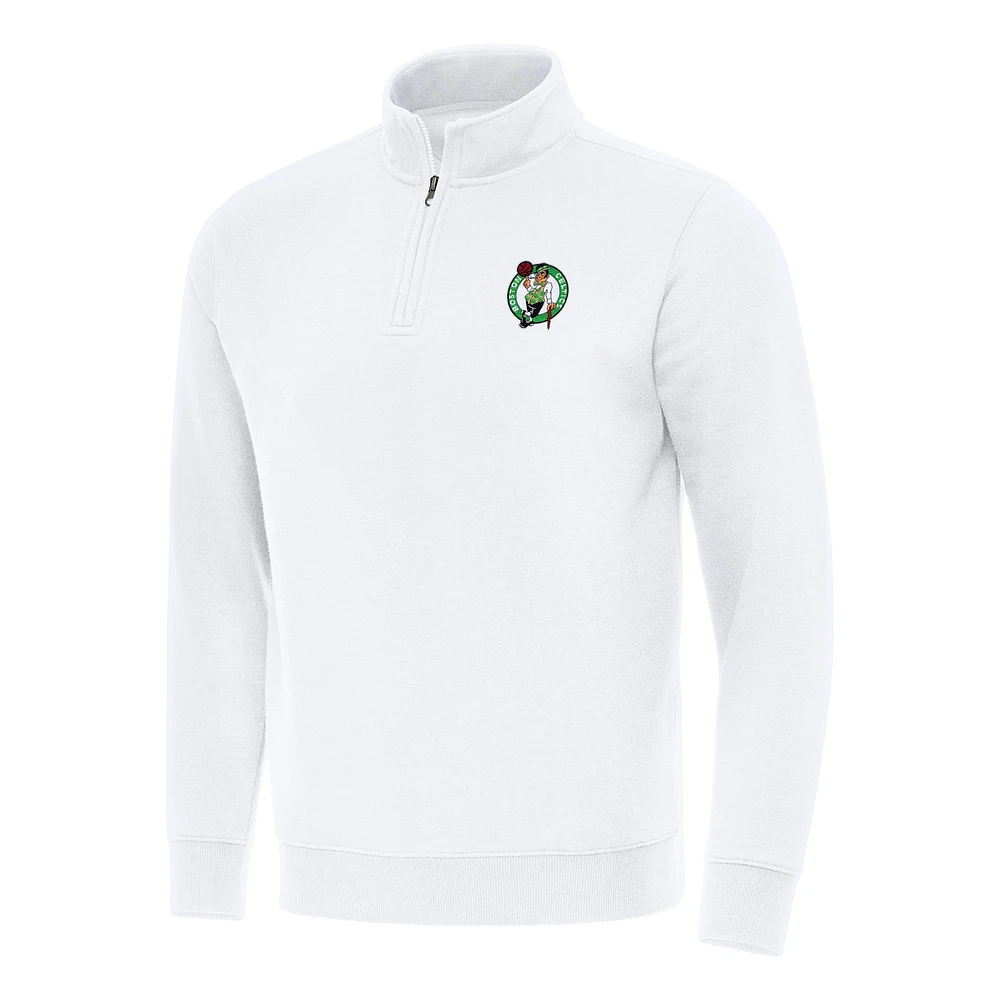 Men's Antigua White Boston Celtics Victory Quarter-Zip Mock Sweatshirt