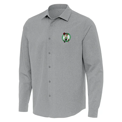 Men's Antigua Gray Boston Celtics Exposure Woven Long Sleeve Button-Up Shirt