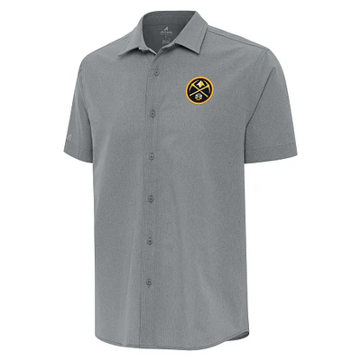 Men's Antigua Gray Denver Nuggets Activate Woven Short Sleeve Button-Up Shirt