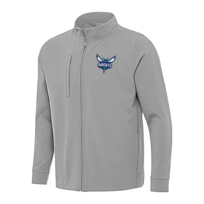 Men's Antigua Gray Charlotte Hornets Regard Full-Zip Jacket