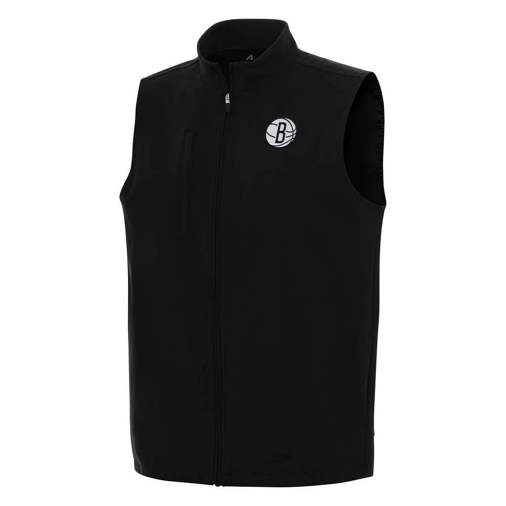 Men's Antigua Black Brooklyn Nets Regard Full-Zip Vest