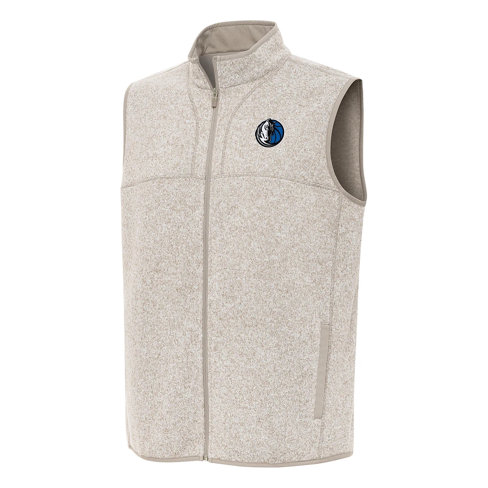 Men's Antigua Oatmeal Dallas Mavericks Fortune Full-Zip Vest