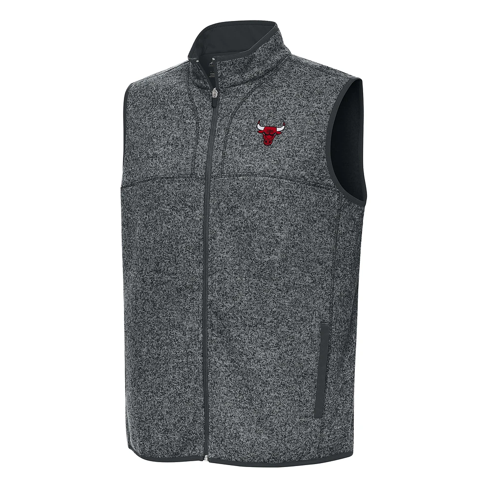 Men's Antigua Heather Charcoal Chicago Bulls Fortune Full-Zip Vest