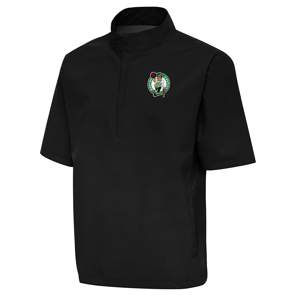 Men's Antigua Black Boston Celtics Brisk Quarter-Zip Windbreaker