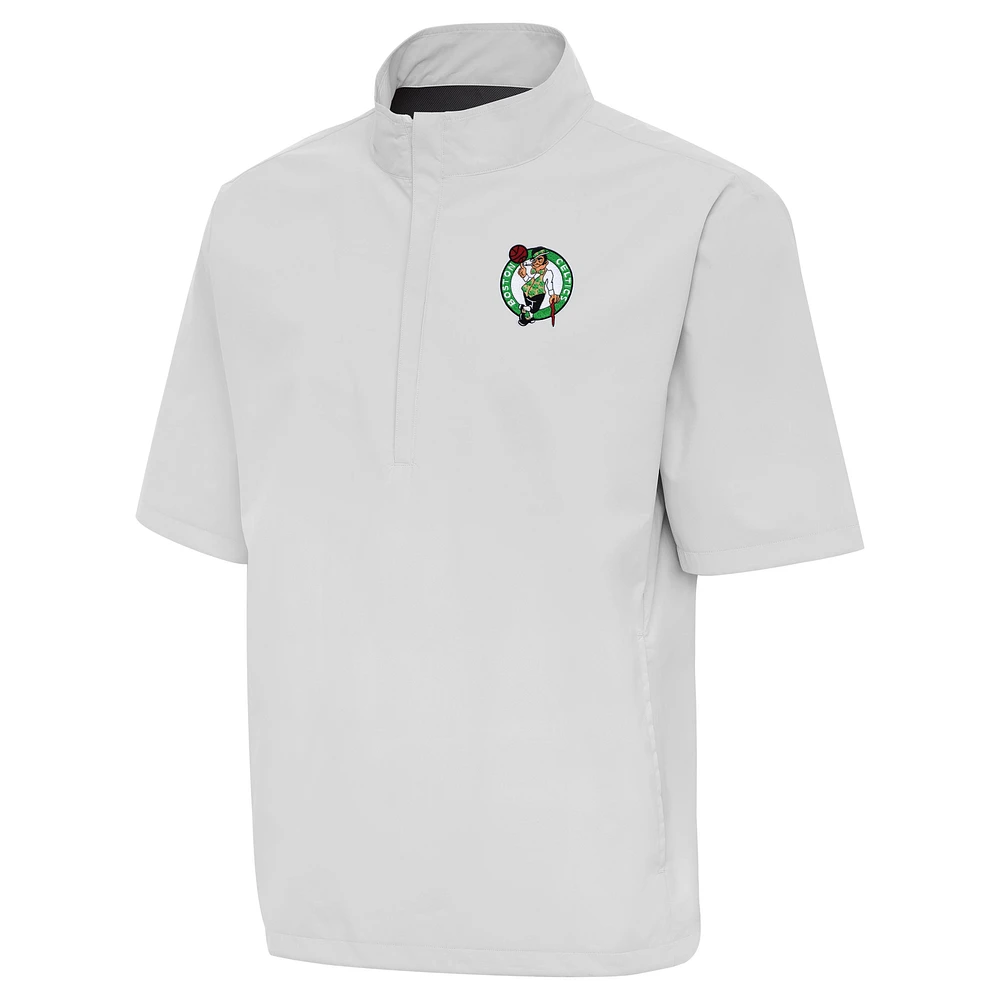 Men's Antigua Heather Gray Boston Celtics Brisk Quarter-Zip Windbreaker