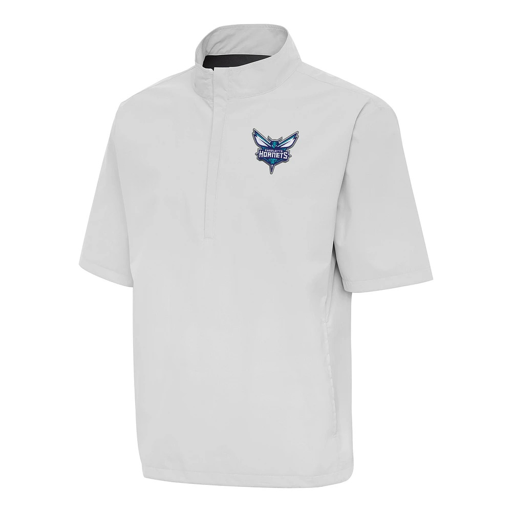 Men's Antigua Heather Gray Charlotte Hornets Brisk Quarter-Zip Windbreaker