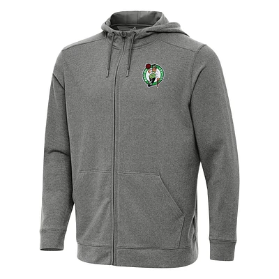 Men's Antigua Heather Charcoal Boston Celtics Effortless Full-Zip Hoodie Jacket