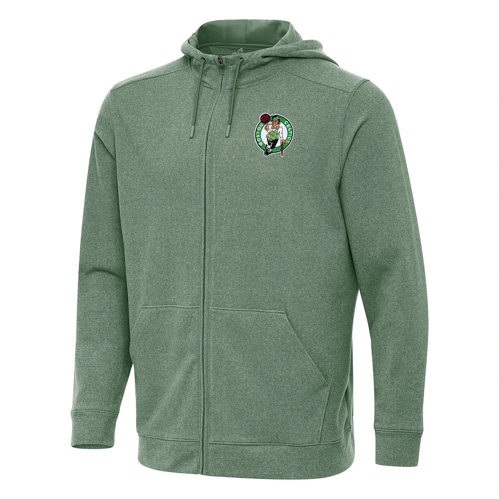 Men's Antigua Heather Green Boston Celtics Effortless Full-Zip Hoodie Jacket