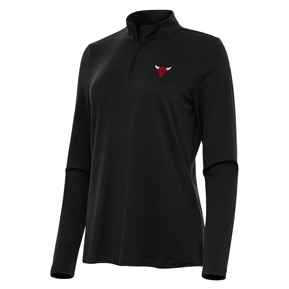 Women's Antigua Black Chicago Bulls Reprocess Quarter-Zip Top