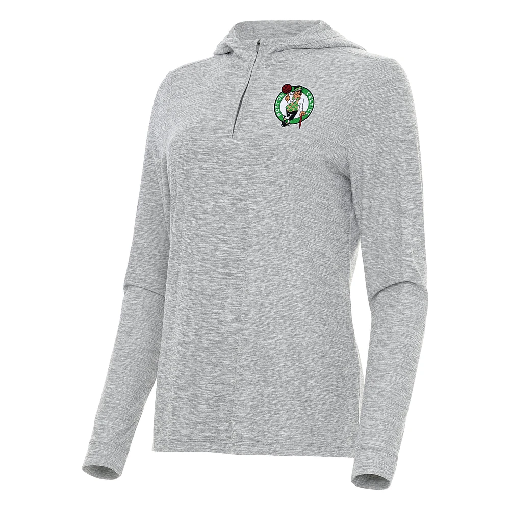 Women's Antigua Heather Gray Boston Celtics Daybreak Quarter-Zip Hoodie