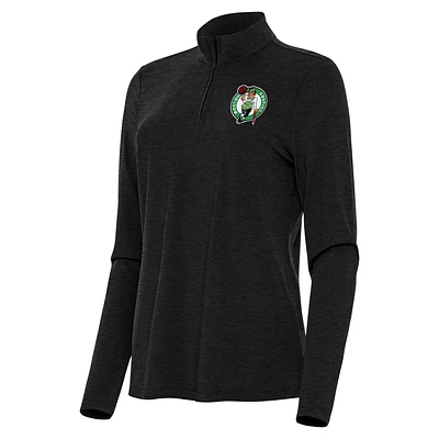Women's Antigua Heather Black Boston Celtics Bright Quarter-Zip Top