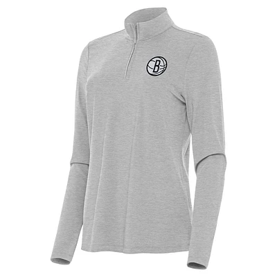 Women's Antigua Heather Brooklyn Nets Bright Quarter-Zip Top