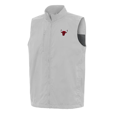Men's Antigua  Heather Gray Chicago Bulls Brisk Full-Zip Vest