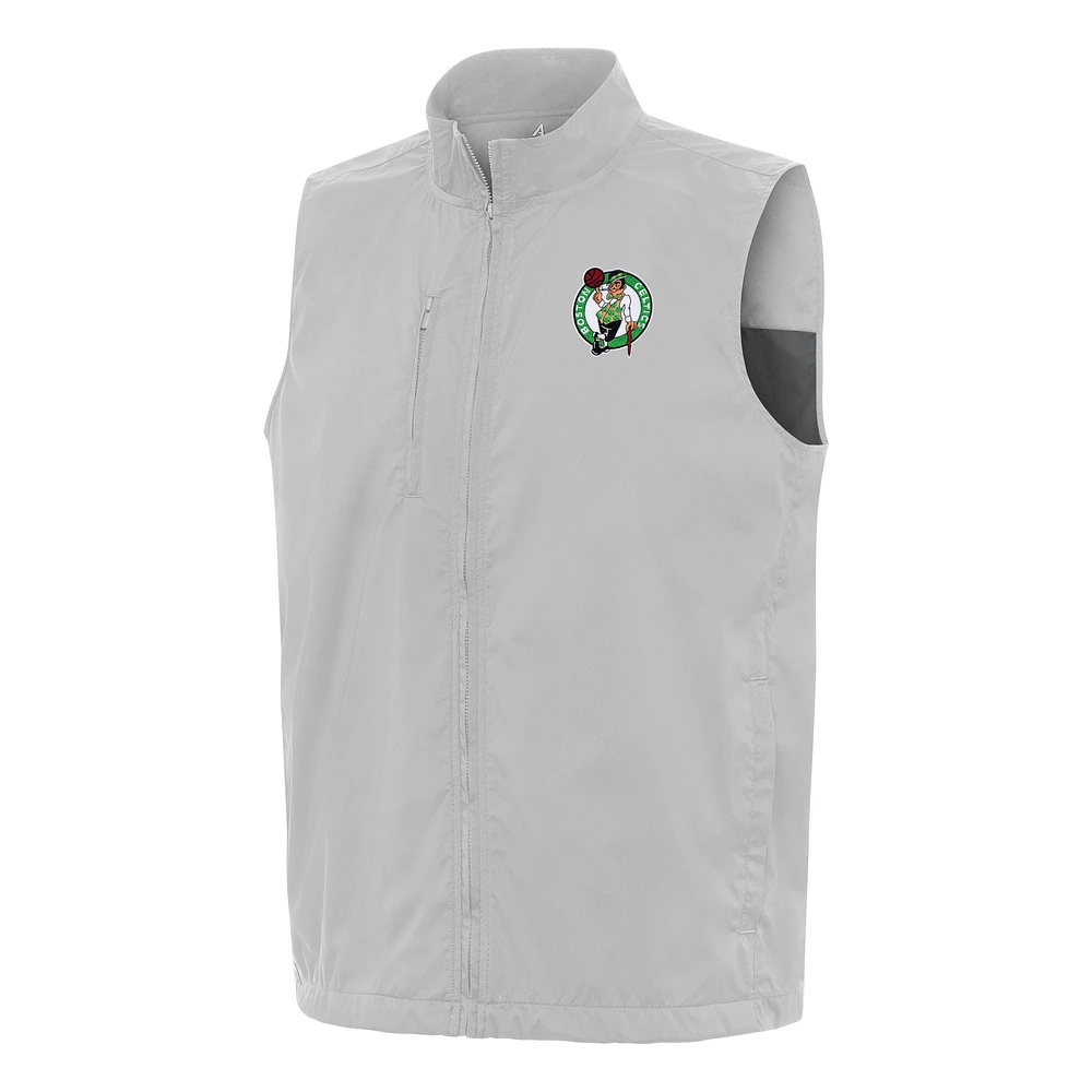 Men's Antigua Heather Gray Boston Celtics Brisk Full-Zip Vest