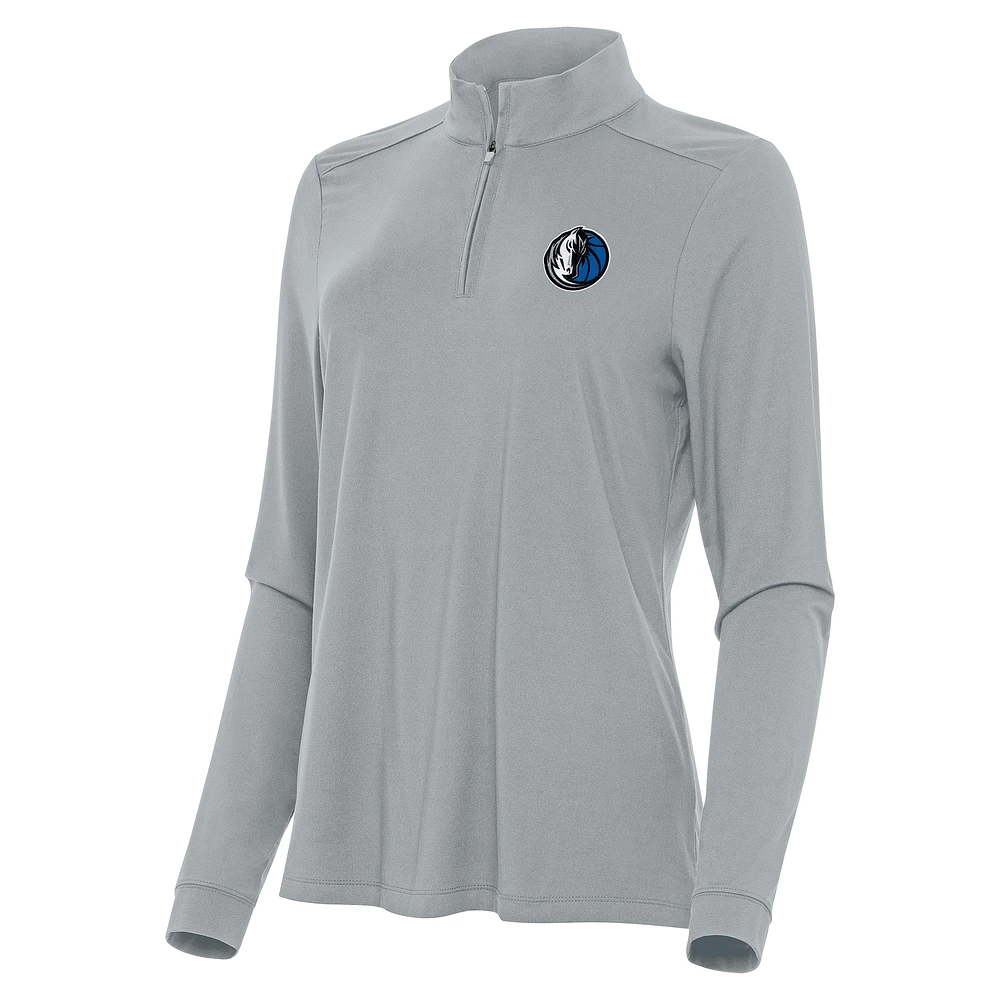 Women's Antigua Gray Dallas Mavericks Intent Quarter-Zip Top
