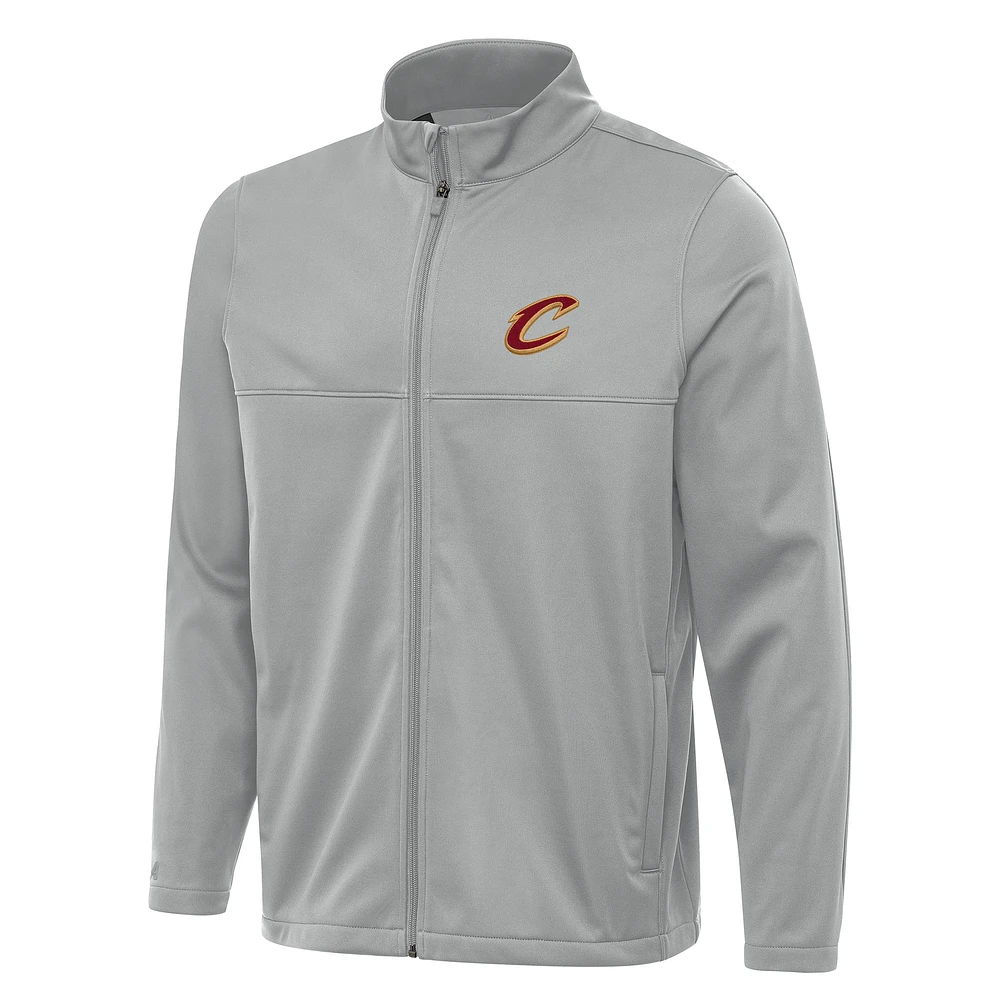 Men's Antigua Gray Cleveland Cavaliers Links 2 Full-Zip Golf Jacket
