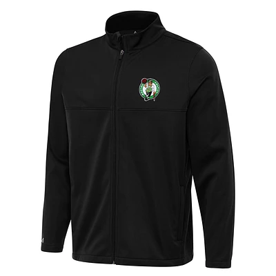 Men's Antigua Black Boston Celtics Links 2 Full-Zip Golf Jacket