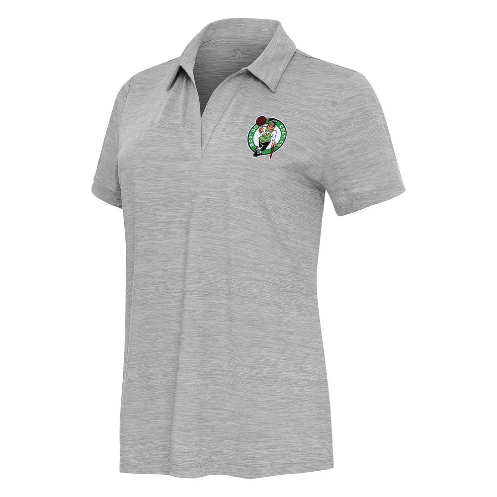 Women's Antigua Heather Gray Boston Celtics Layout V-Neck Polo