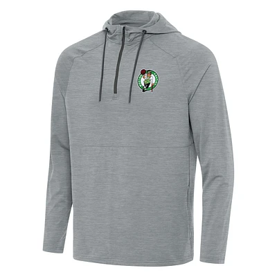Men's Antigua Heather Boston Celtics Spikes Raglan Quarter-Zip Hoodie