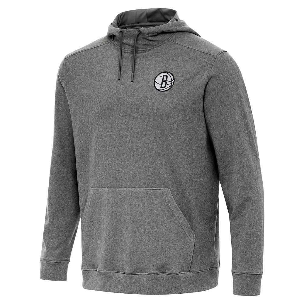Men's Antigua Heather Black Brooklyn Nets Cloud Pullover Hoodie