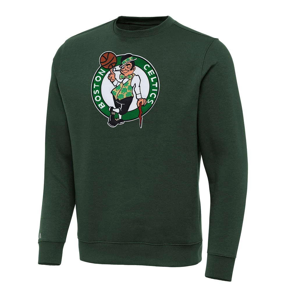 Men's Antigua Hunter Green Boston Celtics Victory Crewneck Pullover Sweatshirt