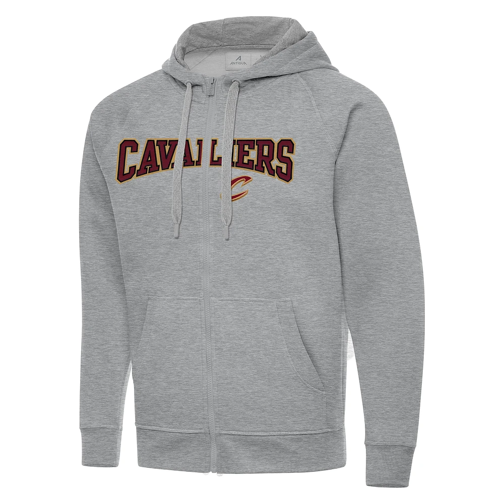 Men's Antigua Heather Gray Cleveland Cavaliers Big & Tall Victory Full-Zip Hoodie Jacket