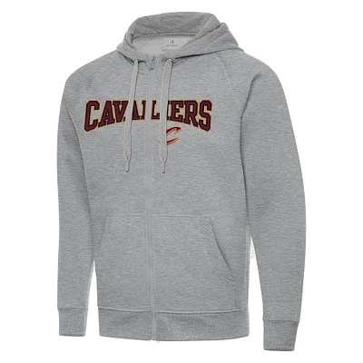 Men's Antigua Heather Gray Cleveland Cavaliers Big & Tall Victory Full-Zip Hoodie Jacket