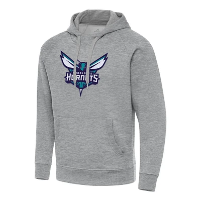 Men's Antigua Heather Gray Charlotte Hornets Big & Tall Victory Raglan Pullover Hoodie