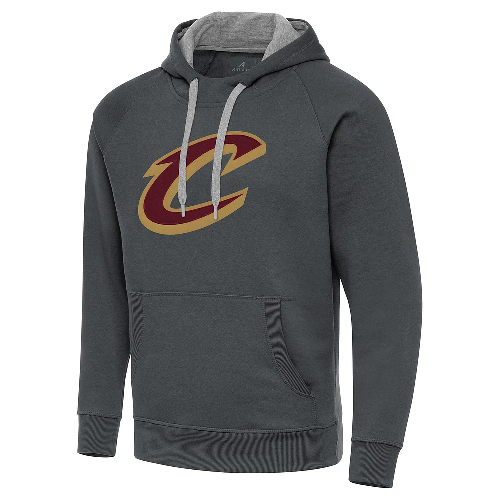 Men's Antigua Charcoal Cleveland Cavaliers Big & Tall Victory Raglan Pullover Hoodie