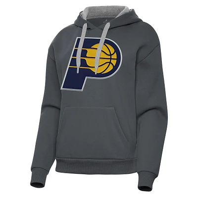 Women's Antigua Charcoal Indiana Pacers Victory Pullover Hoodie