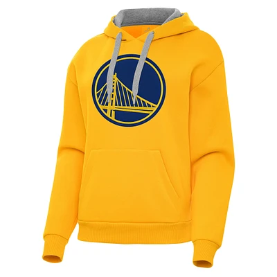 Women's Antigua Gold Golden State Warriors Victory Pullover Hoodie