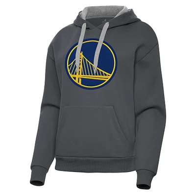 Women's Antigua Charcoal Golden State Warriors Victory Pullover Hoodie