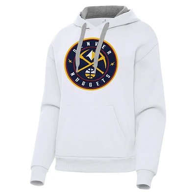 Women's Antigua White Denver Nuggets Victory Pullover Hoodie