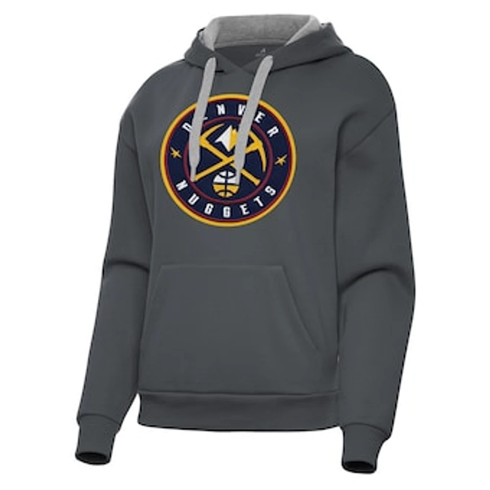Women's Antigua Charcoal Denver Nuggets Victory Pullover Hoodie