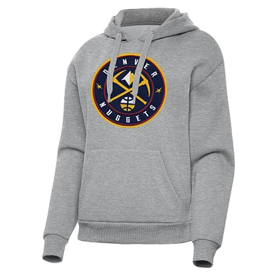Women's Antigua Heather Gray Denver Nuggets Victory Pullover Hoodie