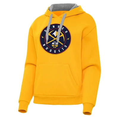 Women's Antigua Gold Denver Nuggets Victory Pullover Hoodie