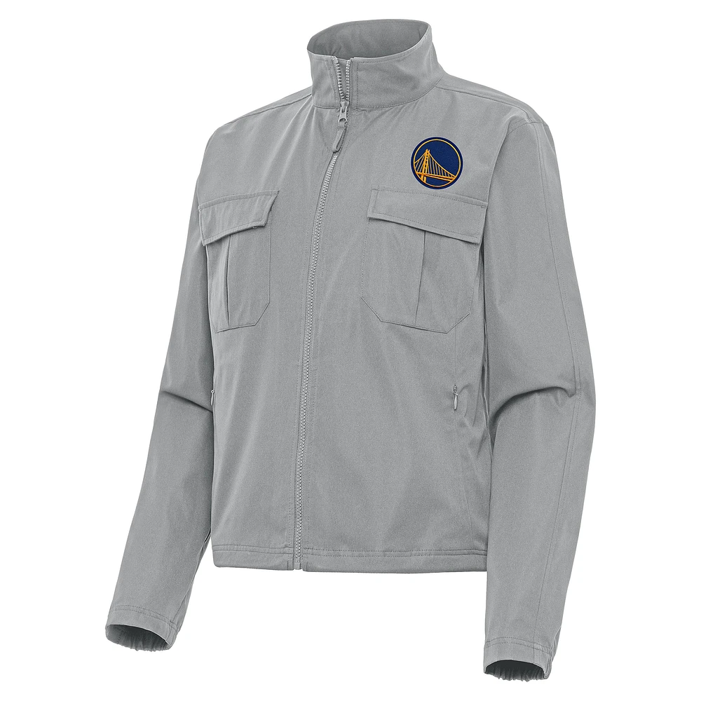 Women's Antigua Gray Golden State Warriors Even Par Full-Zip Jacket