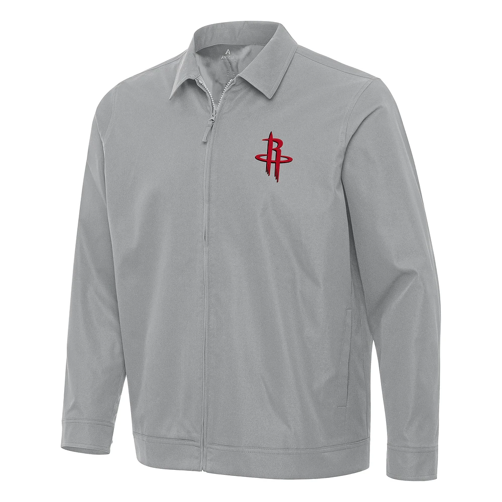 Men's Antigua Gray Houston Rockets Pivot Full-Zip Jacket