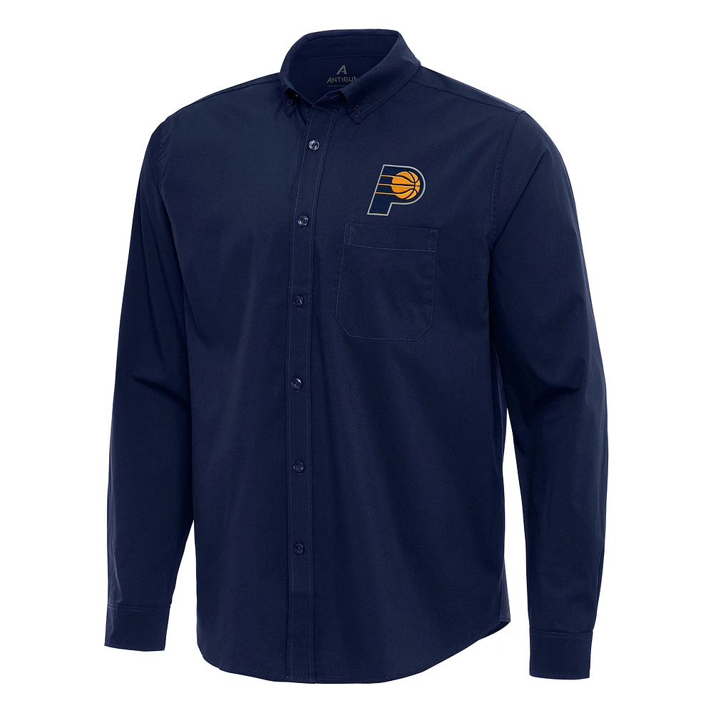 Men's Antigua Navy Indiana Pacers Flight Woven Tri-Blend Long Sleeve Button-Down Shirt