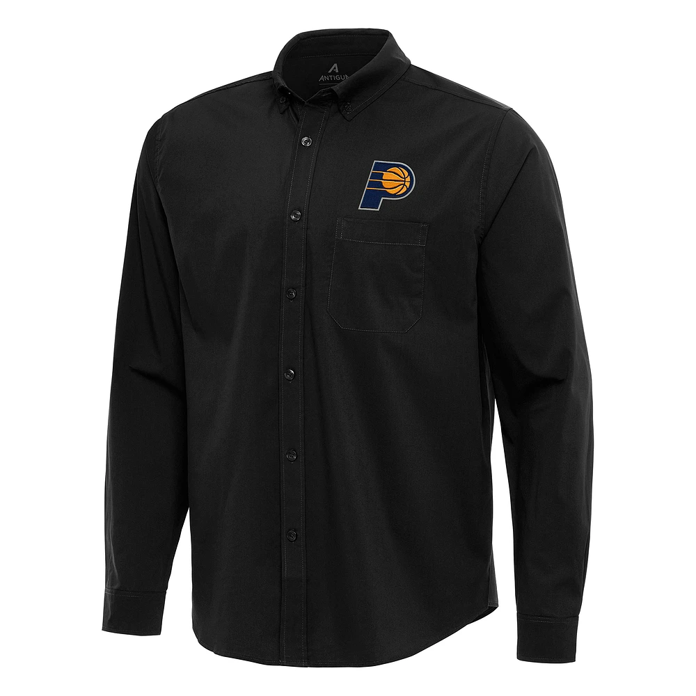 Men's Antigua Black Indiana Pacers Flight Woven Tri-Blend Long Sleeve Button-Down Shirt